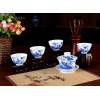 青花手绘盖碗带四杯茶具
