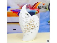 欧美原单 陶瓷工艺品 白瓷镶钻花瓶 高档捏花艺术花瓶摆件批发