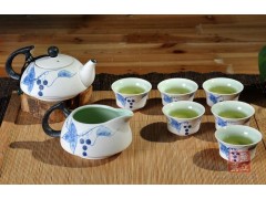 新品茶具手绘蓝彩葡萄系列之冰 壶秋月 高档礼品茶具 厂家直销