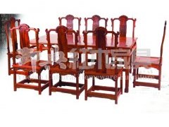 老挝大红酸枝福庆纹餐桌九件套 仙游红木生产批