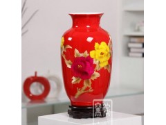 景德镇红釉陶瓷麦秆工艺花瓶 红瓷摆件 书房节庆用品