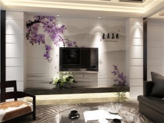 中式客厅电视背景墙 瓷砖背景墙 紫气东来 陶瓷艺术壁画