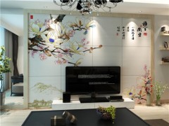 中式客厅电视背景墙瓷砖 雅室兰香 艺术彩雕壁画