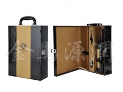 新品黑亮金双支皮酒盒，红酒盒包装，皮酒盒，双支酒盒，现货供应