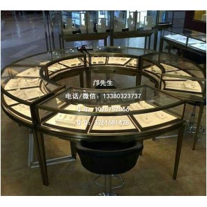 弧形卡地亚珠宝展示柜图片，经典时尚的电镀不锈钢珠宝展柜，广州会所柜台