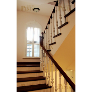 上海松江原木整装厂家设计 橡木欧式乳白色楼梯原木门 完美曲线橡木实木梯立柱