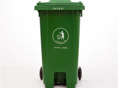 重庆240升环卫塑料脚踩垃圾桶 带轮挂车物业垃圾桶厂家直销