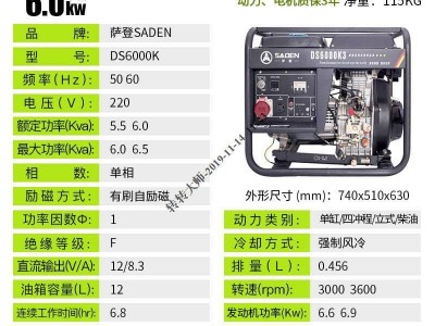萨登6KW柴油发电机应急图1