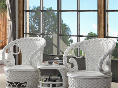 白色藤椅茶几三件套扭藤转椅天然真藤休闲椅客厅阳台桌椅组合厂商