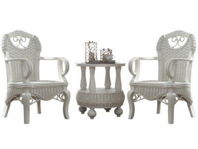 欧式白色天然藤单人靠背椅茶几三件套家用组合休闲椅阳台桌椅厂家