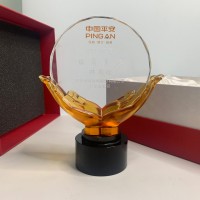 中国平安集团优秀员工奖牌 古法琉璃水晶奖牌制作