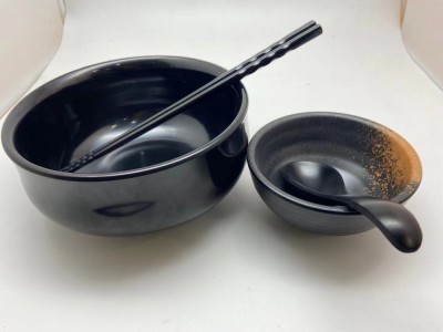 壹粤哥哥黑色加厚耐摔拉面碗，创意密胺餐具汤碗套装